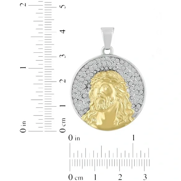 Men's Stainless Steel Crystal Religious Medallion Pendant 24”✨NWT✨ - Picture 7 of 7